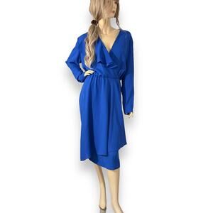 80s Vintage Blue Ruffled Party Dress Worn Once| Size L